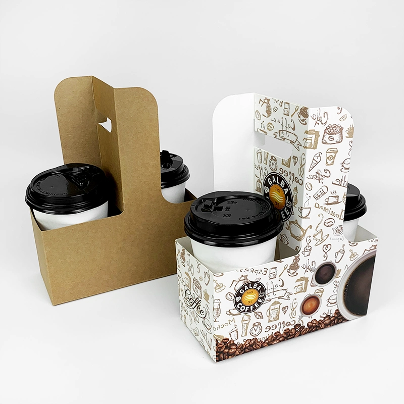 Disposable Kraft Drink Carrier Kraft Paper Cup Tray Cup Holder