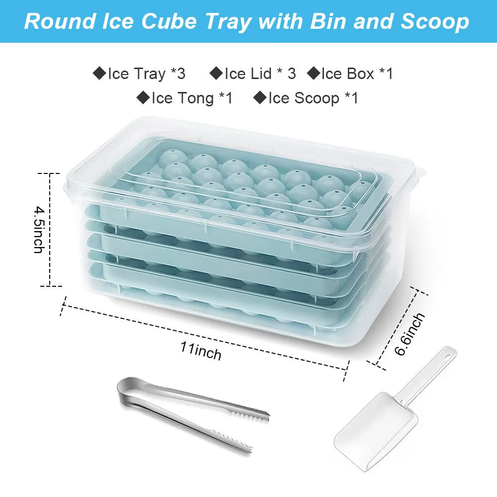 BPA Free Plastic Mini Round Ice Ball Maker Mold Ice Cube Tray with Lid