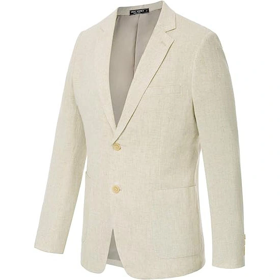 Chaqueta de lino informal ajustada para hombre Blazer ligero de 2 botones Abrigo deportivo