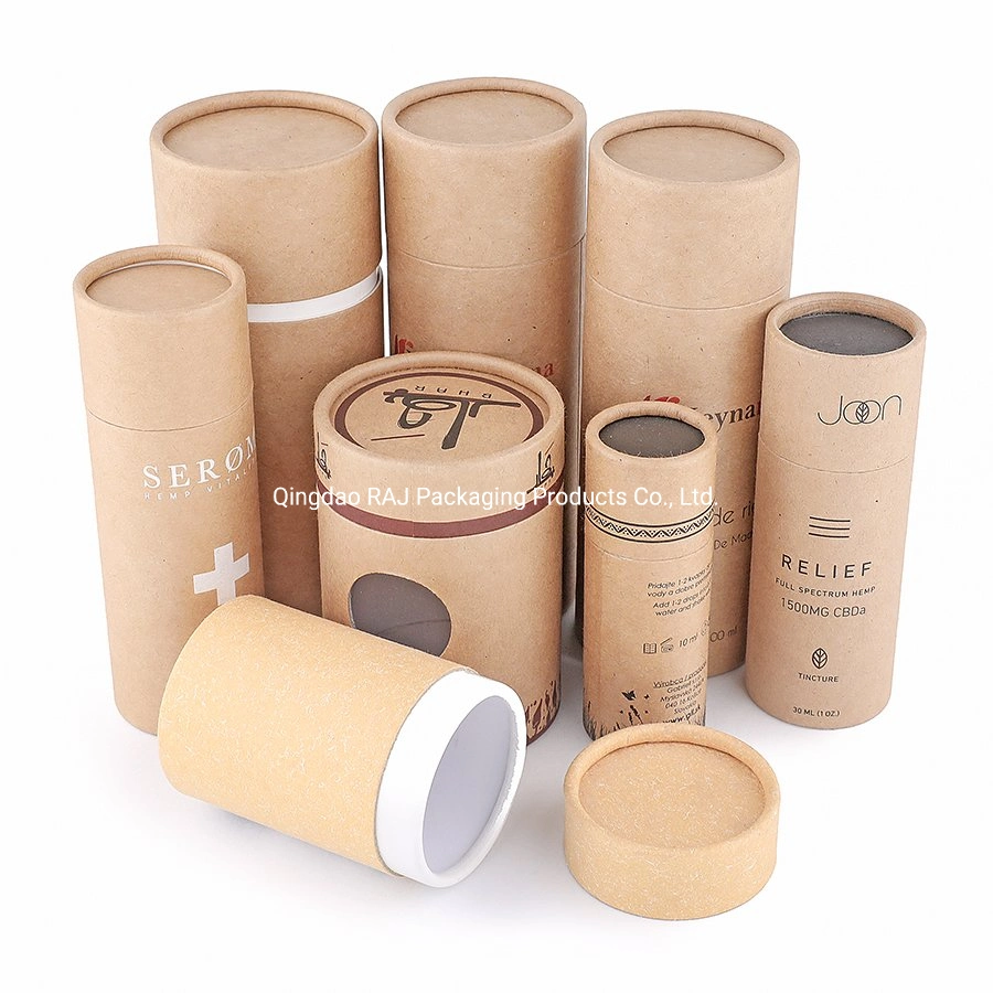 Eco Friendly Customized Printing Brown Kraft Paper Tube for Cosmetic Packaging Cardboard Cylinder Gift Box for Essential Oil/Skin Care