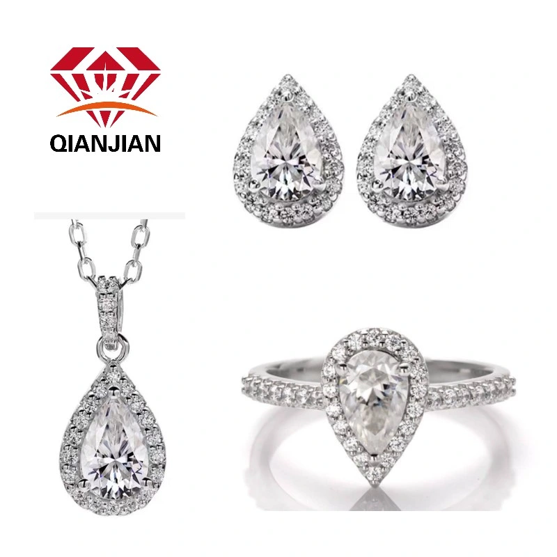 925 Sterling Silver Gold Plated Moissanite Diamond Necklace Earring Ring Fine Jewelry Set