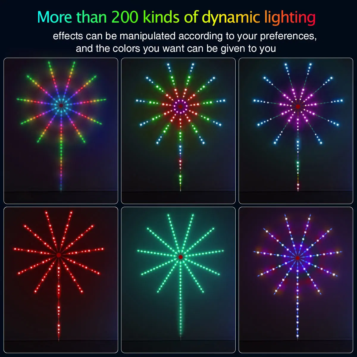 Remote Control Music Color Flexible Smart LED Firework Lights for Christmas Party