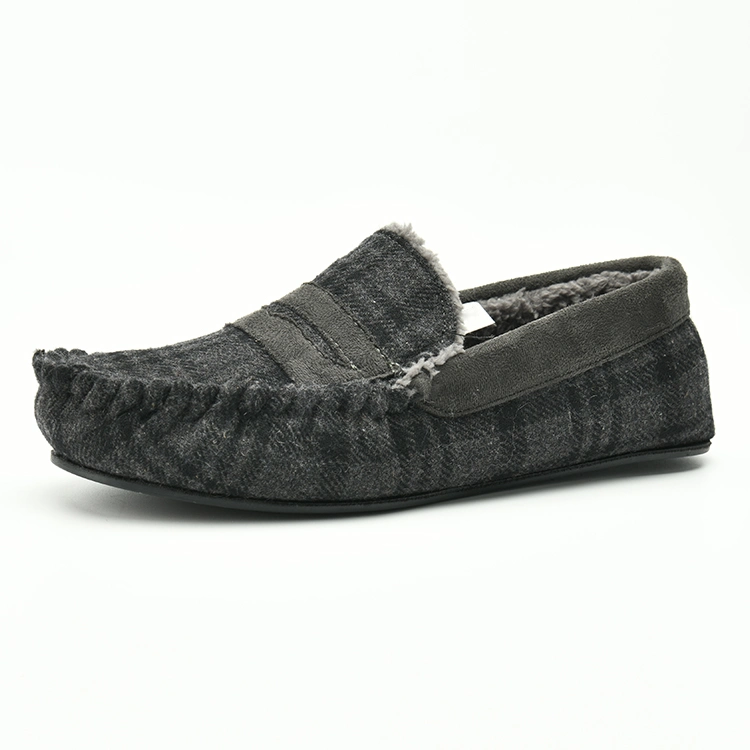 Fashion Trend Tweed Upper Sherpa Men's Moccasin Slipper Shoes