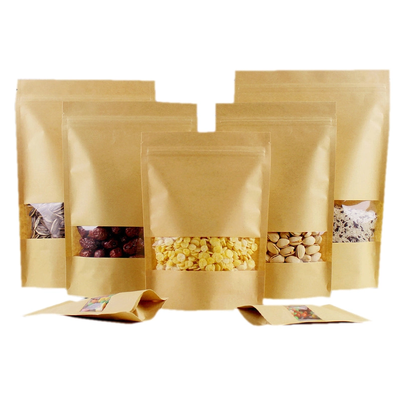 Kraft Paper Bags with Window Ziplock Plastic Packaging