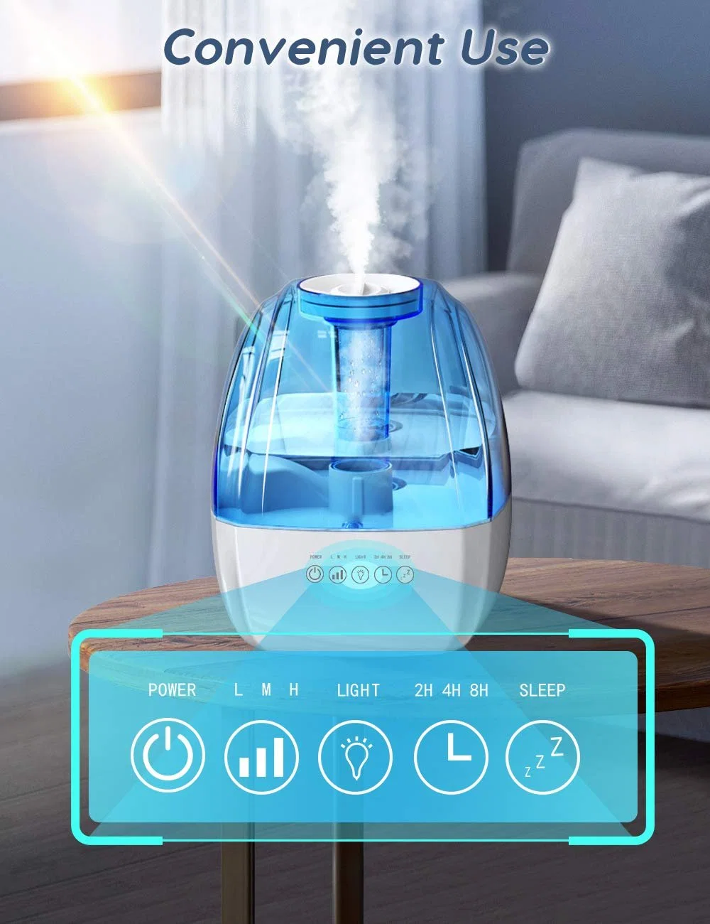 Big Tank Cap Sprayer Low-Energy Consumpt Home Appliance Small Bedroom Filterless Air Humidifier