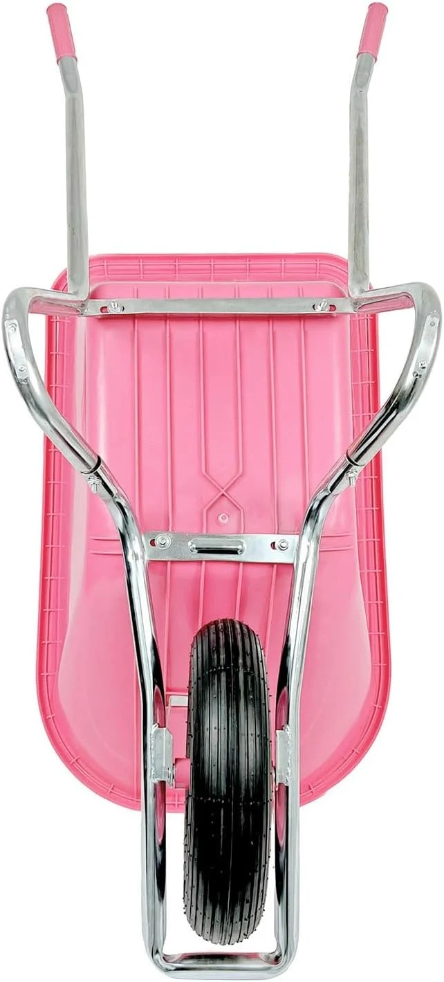 Wheelbarrow Plastic Tray Pink Galvanised Frame Metal Rim with Ball Bearing Lightweight