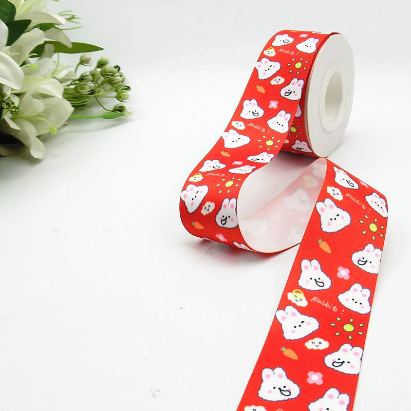 Rabbit Printed Grosgrain Webbing New Year Gift Package Wrapping Crafts Package Webbing