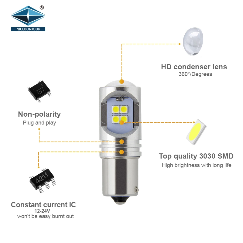 سيارة ذات شرائح LED 3030 ذات سطوع فائق يبلغ 1350 lm 1156/Ba15s 1157/Bay15D 3156/3157/7740/7743 مصباح إشارة الانعطاف لمصباح مصباح LED