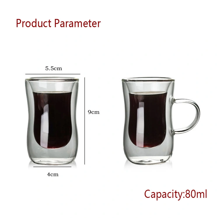 38years Factory New Style Double Walled Glass Cup Coffee Mug 80ml Capacity