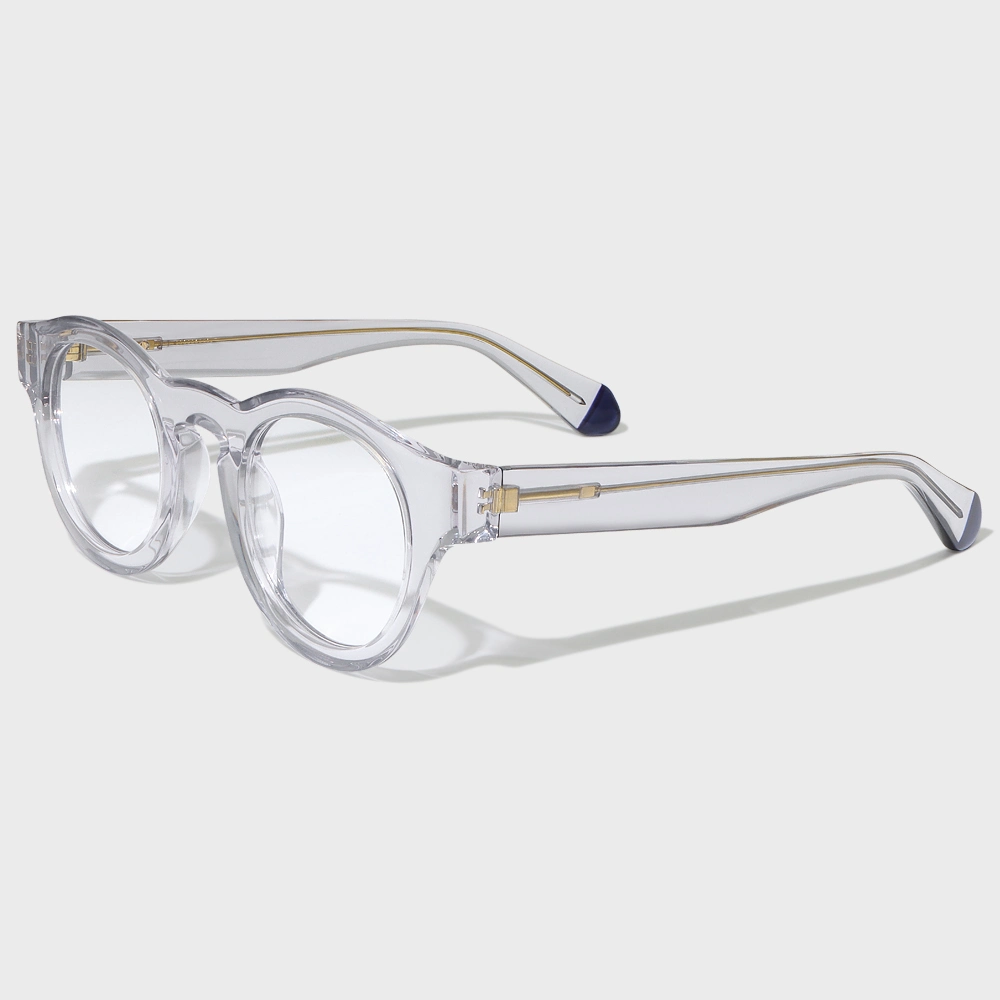 Yeetian Vintage Clear Gray Round Frame Keyhole Spring Hinge Acetate Optical Spectacle Unisex