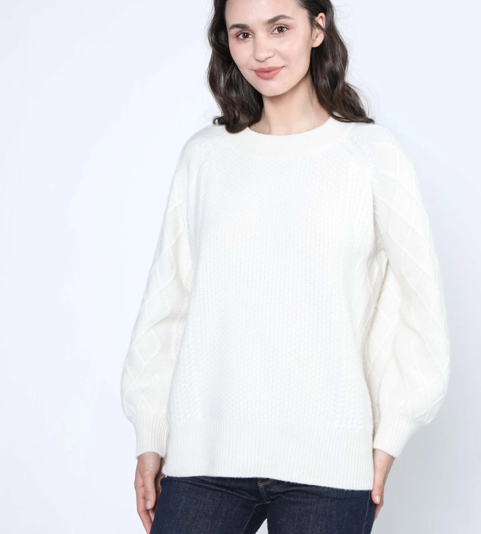 Cable Sleeve Women&prime; S Fashion Cashmere Heavyweight Pullover Sweaters