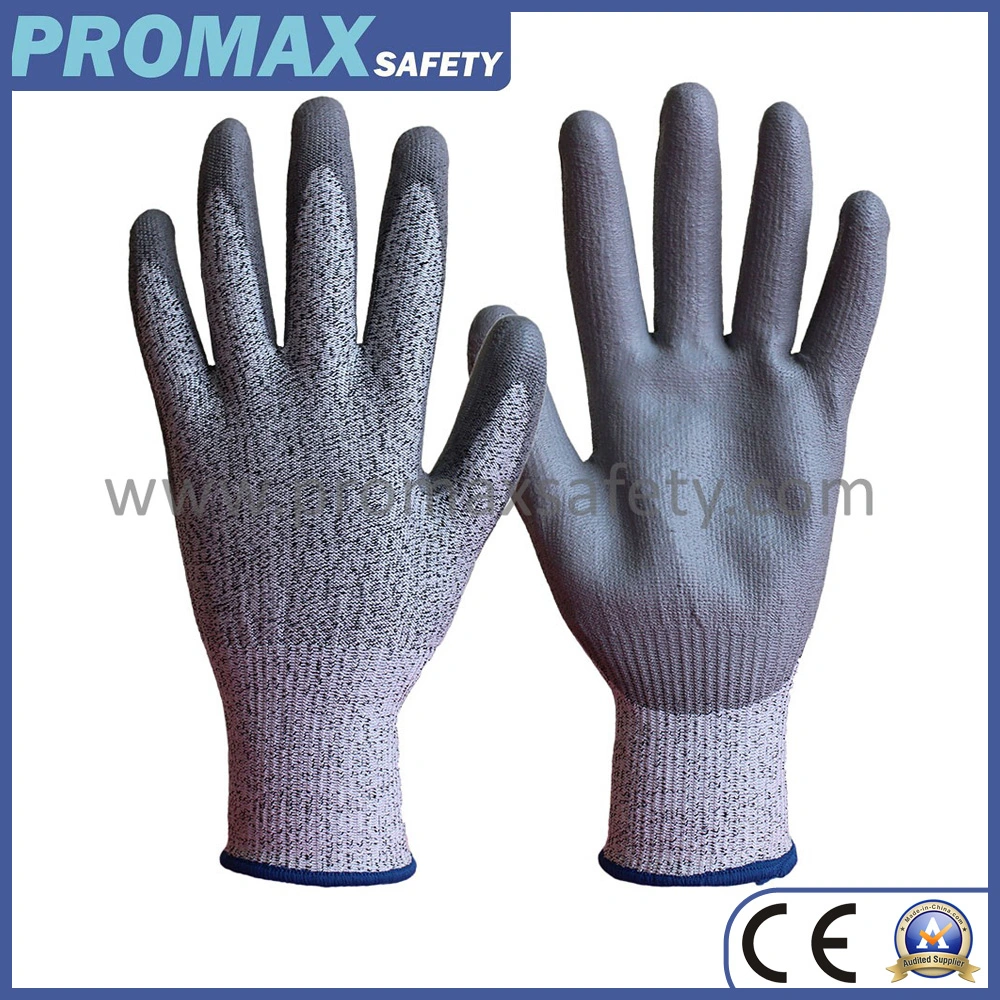 ANSI A7 Hppe and Glass Fiber Anti Cut Resistant Gloves with PU