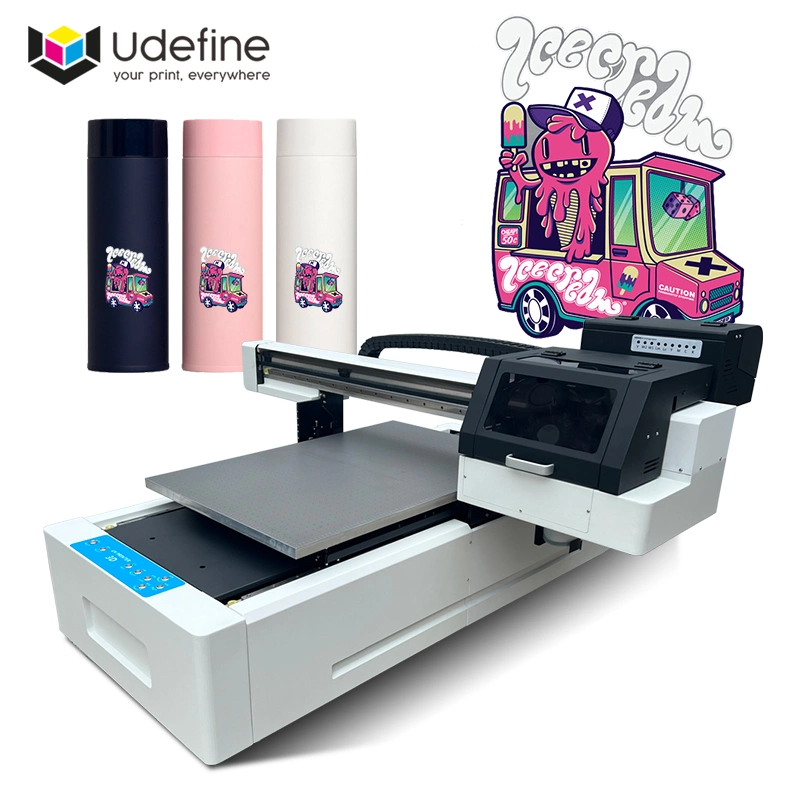 Udefine A1 6090cm Size Digital One Pass Plastic Glass Bottle LED UV Flatbed Printer with Vacuum Adsorption Table