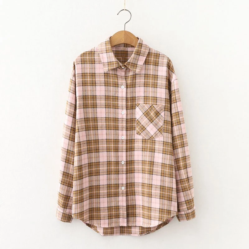 2022 Women Clothing Women's Plus Size Long Sleeve Button Down Checked Plaid Flannel Shirt for Ladies