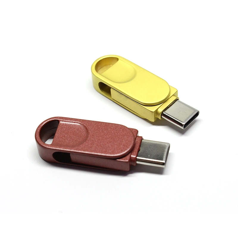 Color Metal Rotating Compact Dual Head USB Disk Mobile Phone and Computer USB Flash Drive Type-C USB Interface