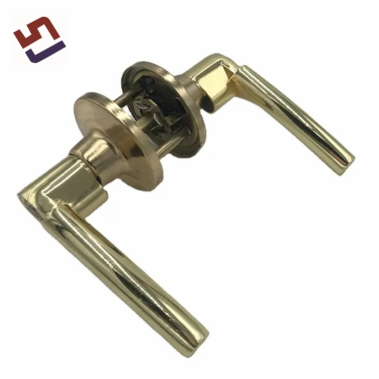 Internal Door Handle Polished Brass Bathroom Office Hotel Door Lever Handle with Round Cylinder