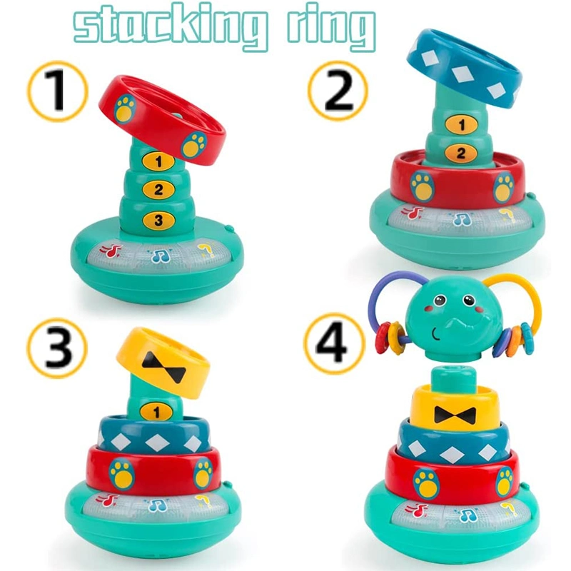 Colorful Stacking Ring Baby Musical Elephane Ring Toys Rock a Stack Stacking Toy for Babies and Toddlers