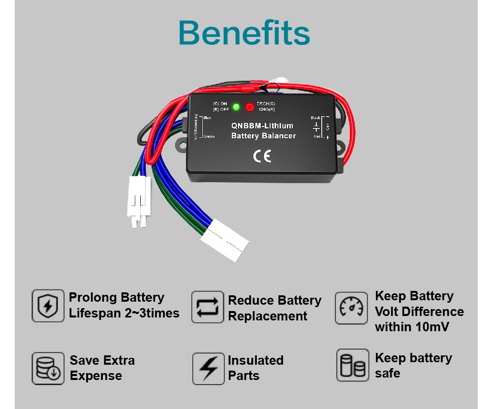 LED Instruction 3A Active Balancer Current 6V Leads Battery Use on RV Solar System Home Energy Storage