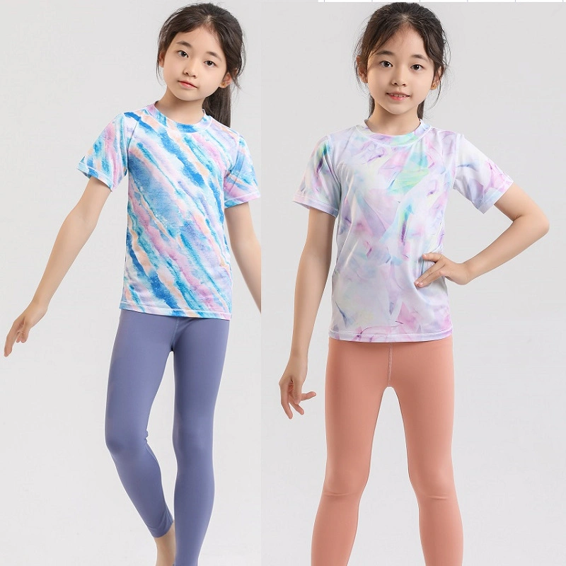 As crianças Activewear Girl Cotton Quick Dry camisa T filhos roupas de ginástica crianças' S Ioga Tops Sports Desgaste Fitness
