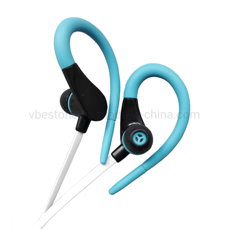 Comfortable Flat Cord Stereo Earphone Wired Ear Hook Headphone Clip on Headphones with Microphone