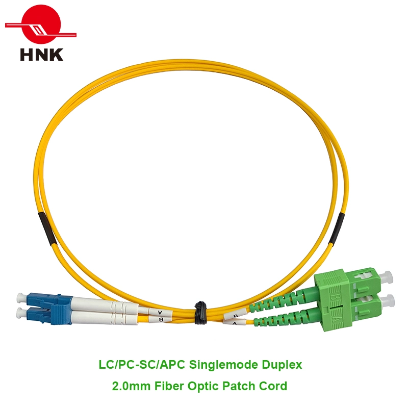 LC/PC-Sc/APC Fiber Optic Patch Cable, Singlemode, Duplex, Yellow, 2.0mm, Custom Length