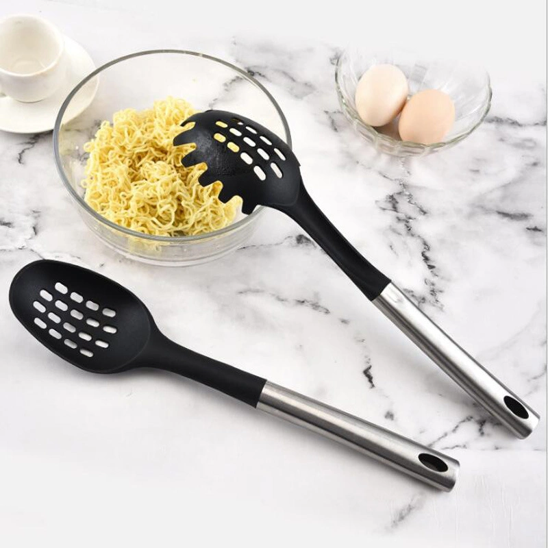 No stick utensilios de cocina con mango de acero inoxidable de la espátula; 7 piezas Conjunto de utensilios de cocina Esg11977