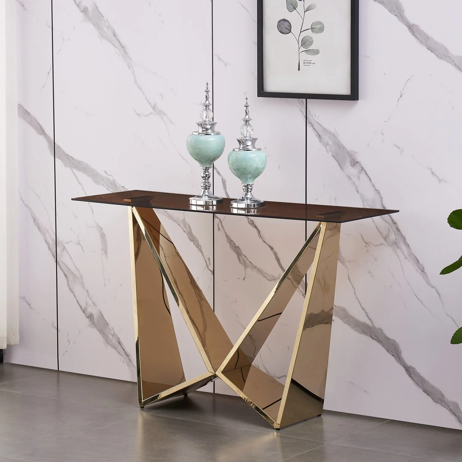 Glass Stainless Steel Console Table Modern with Mirror Home Furniture