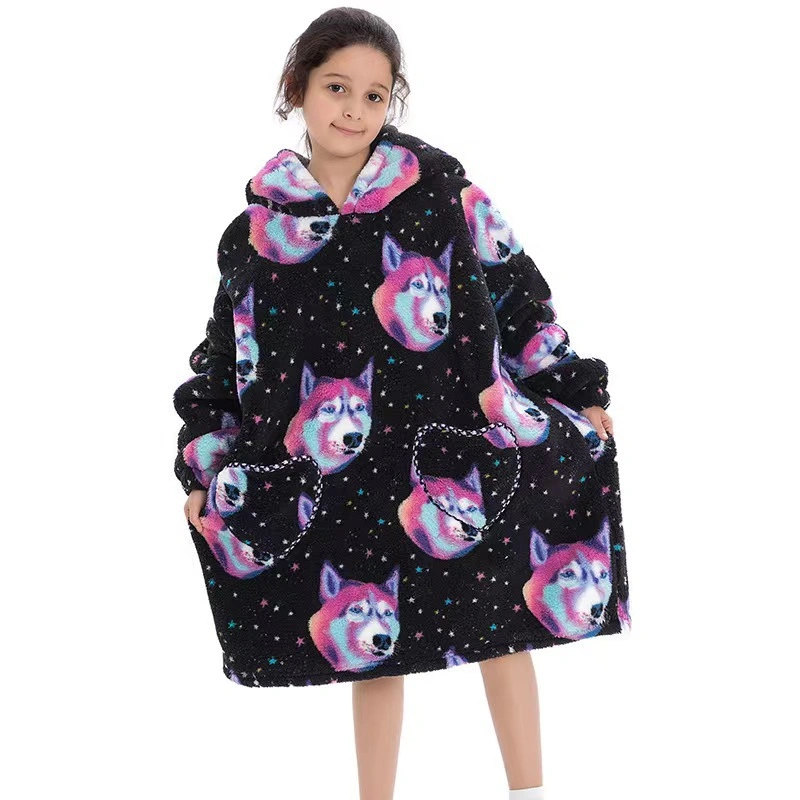 Wearable Blanket Hoodie with Sherpa Fleece for Kids