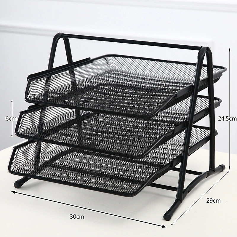 Porte-classeurs et trieur de documents en métal à 3 niveaux avec 3 Plateaux coulissants rangement de dossiers de bureau en maillage pour courrier de documents Papier lettre