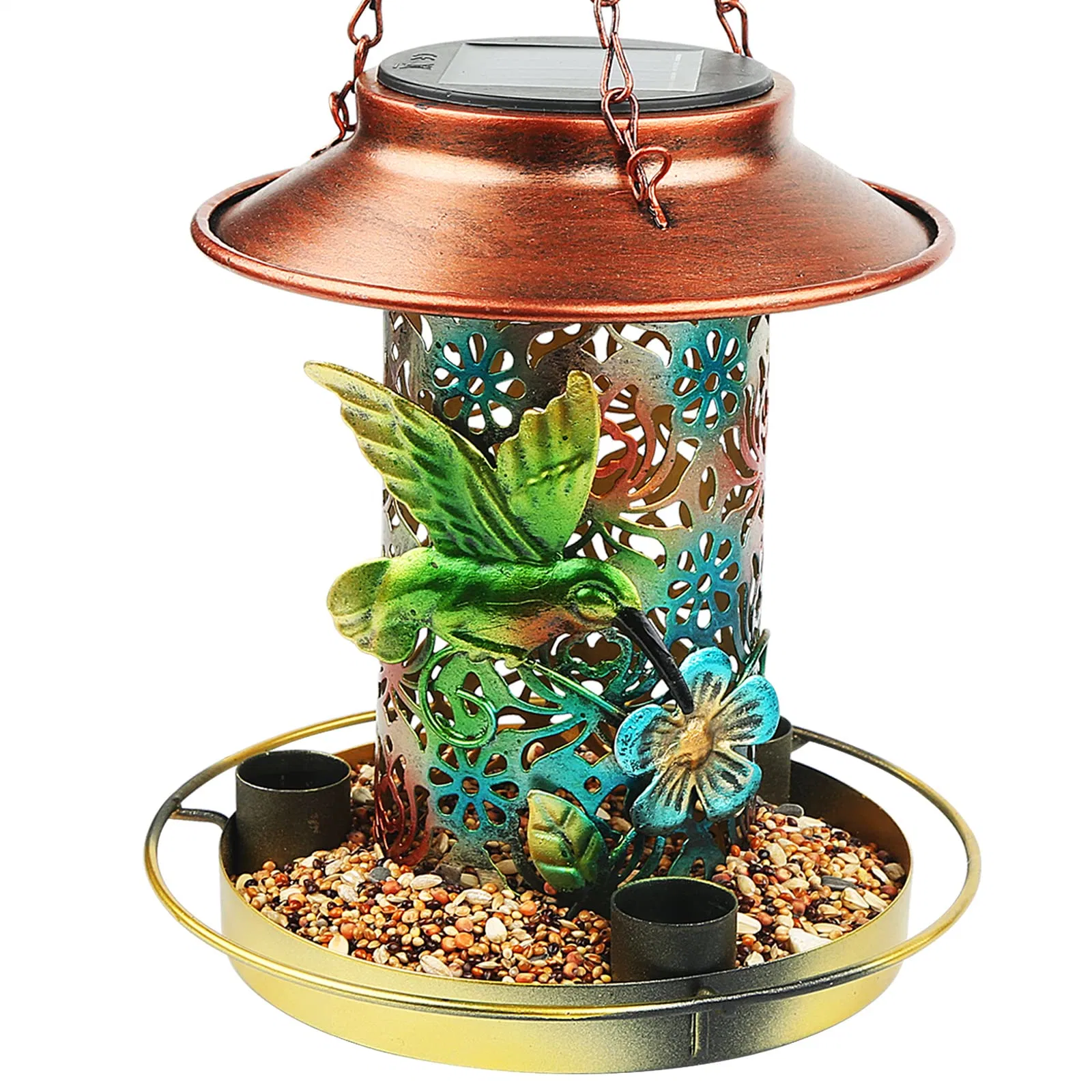 Solar Bird Feeder Metal Waterproof Outside Wild Bird Feeders Garden Ornaments