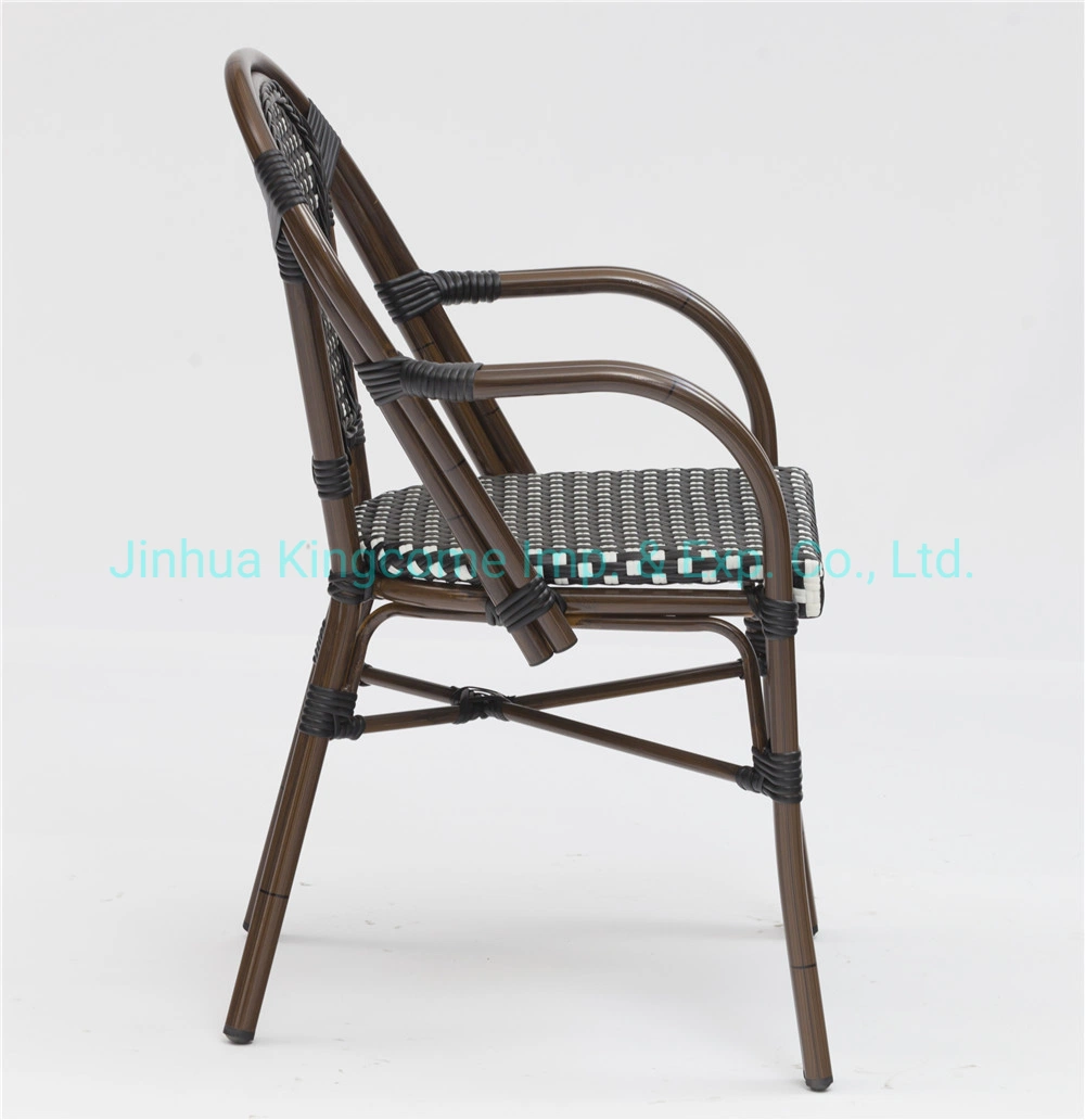 Cadeira de jantar Wicker em alumínio entrançado resistente em ratã, cadeira de café em alumínio Frame rattan Chai