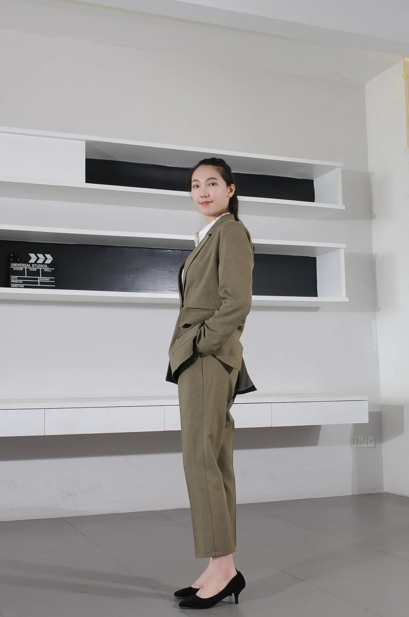 Womens Suits Set Khaki Two Piece Outfits Formal Office Attire Open Front Blazer Pants Work Wear Business Suit