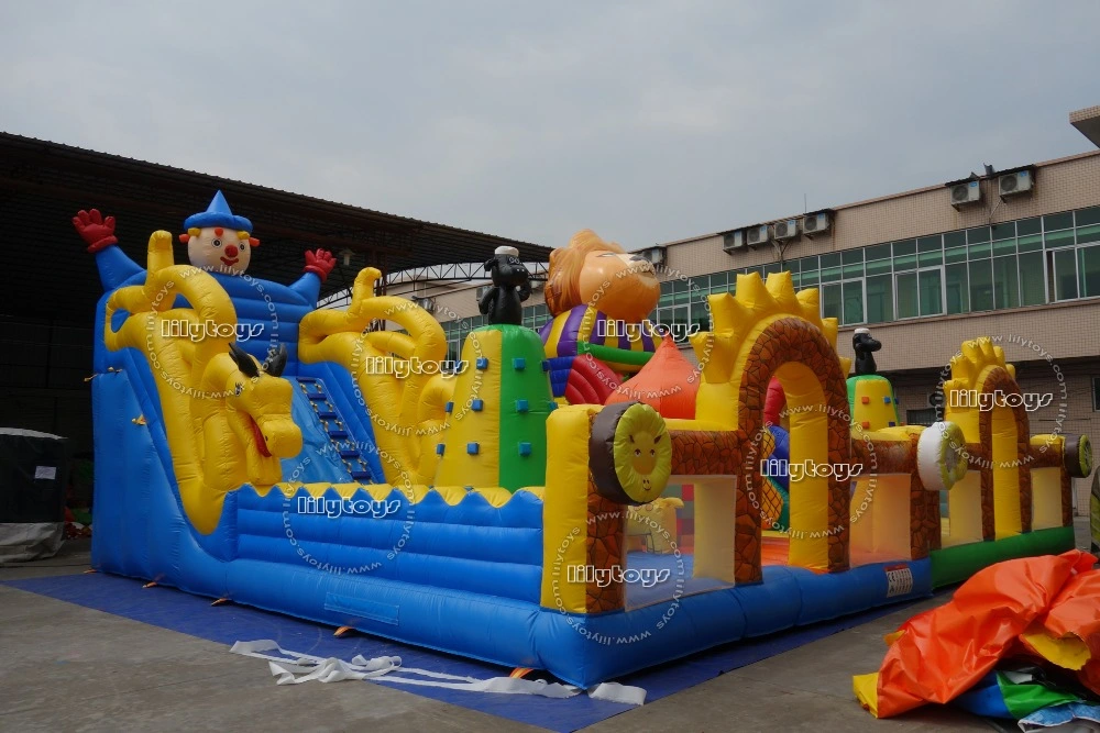 Duradero hinchable tobogán para niños, Inflables de lona de PVC de la ciudad de payaso Playground