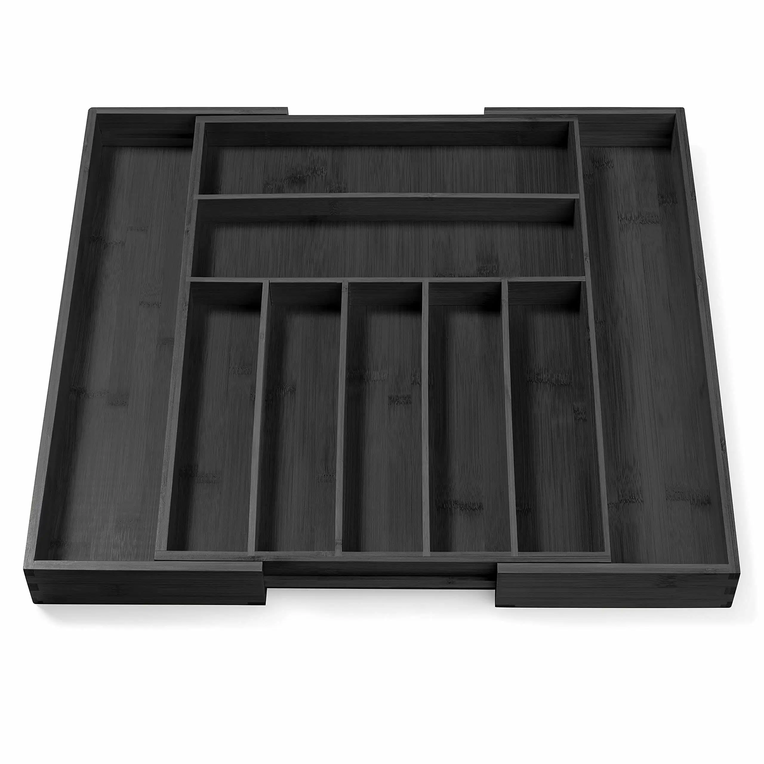 Manufacturer Bamboo Expandable Utensil Cutlery Tray and Drawer Cutlery Organizer for Kitchen Drawers Black