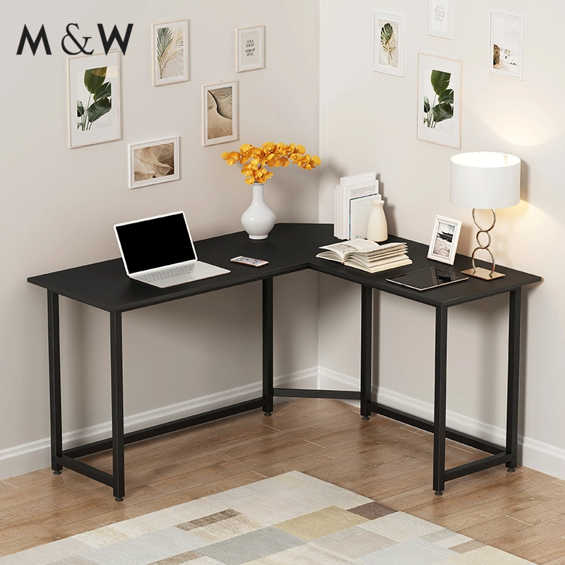 Black Wood Home Corner Computer Desk with Shelves L Shape 40 Inch