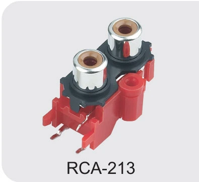 Double Holes Pin RCA Jack with Silvering in Red (RCA-813)