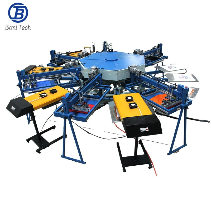 Máquina de impressão rotativa de 6 cores para trabalhos pesados Carousel Serigrafie Equipamento para T-shirt com panos de tecido