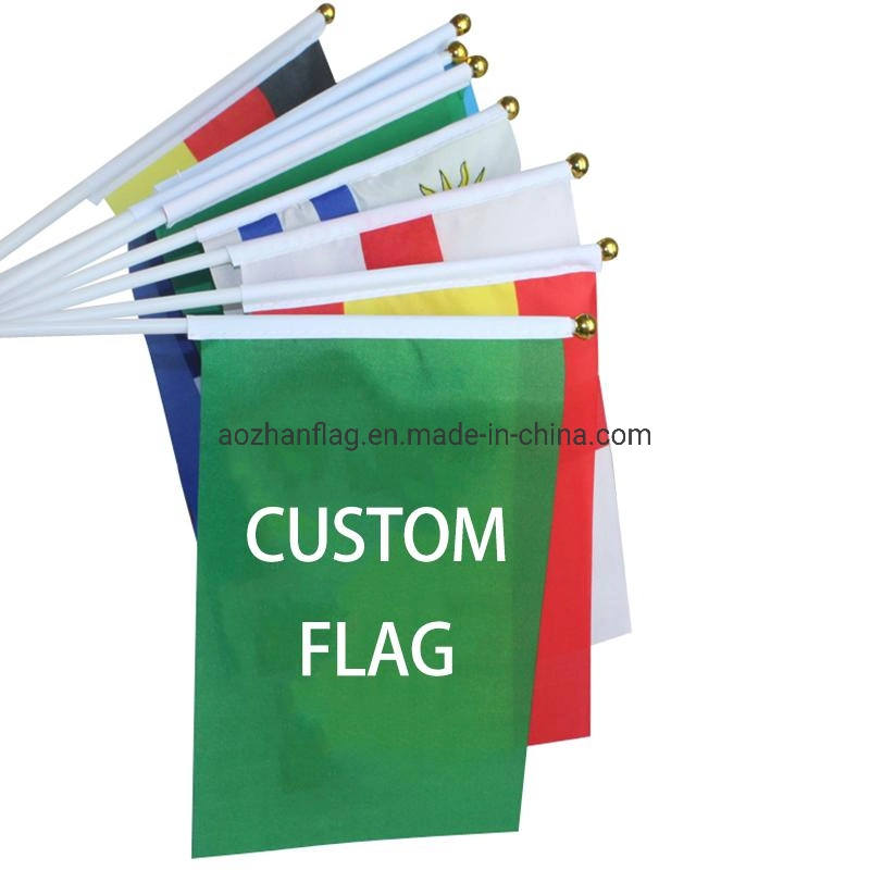 Custom National Advertising Wholesale/Supplier Fbre Glass Pole Mexican Nobori Biden Garden Stand Us Isreel Haitian Clothes Jarmoo Polyester Hand Flag