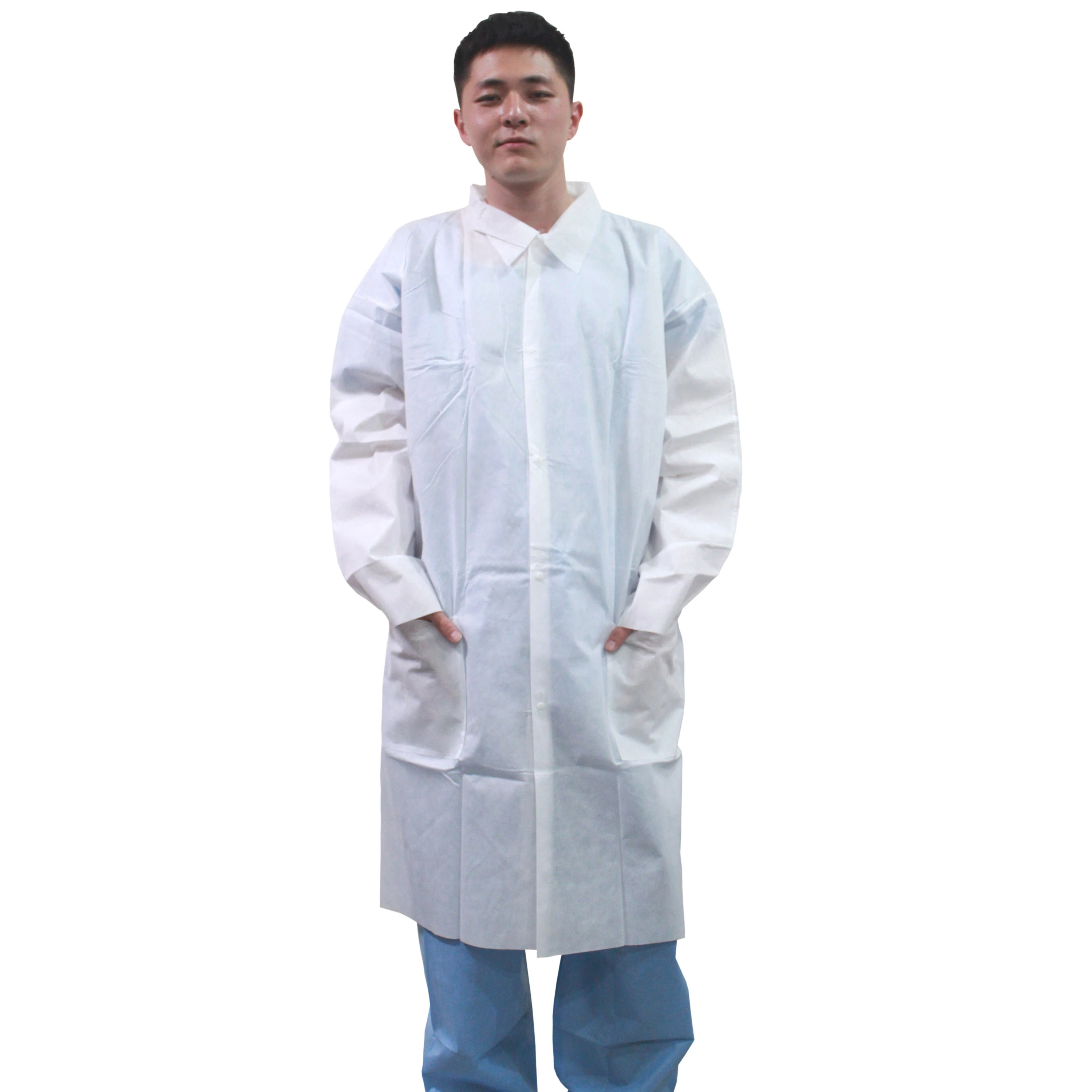 Nonwoven Disposable Lab Coat, Medical Lab Coat with Elastic Cuff