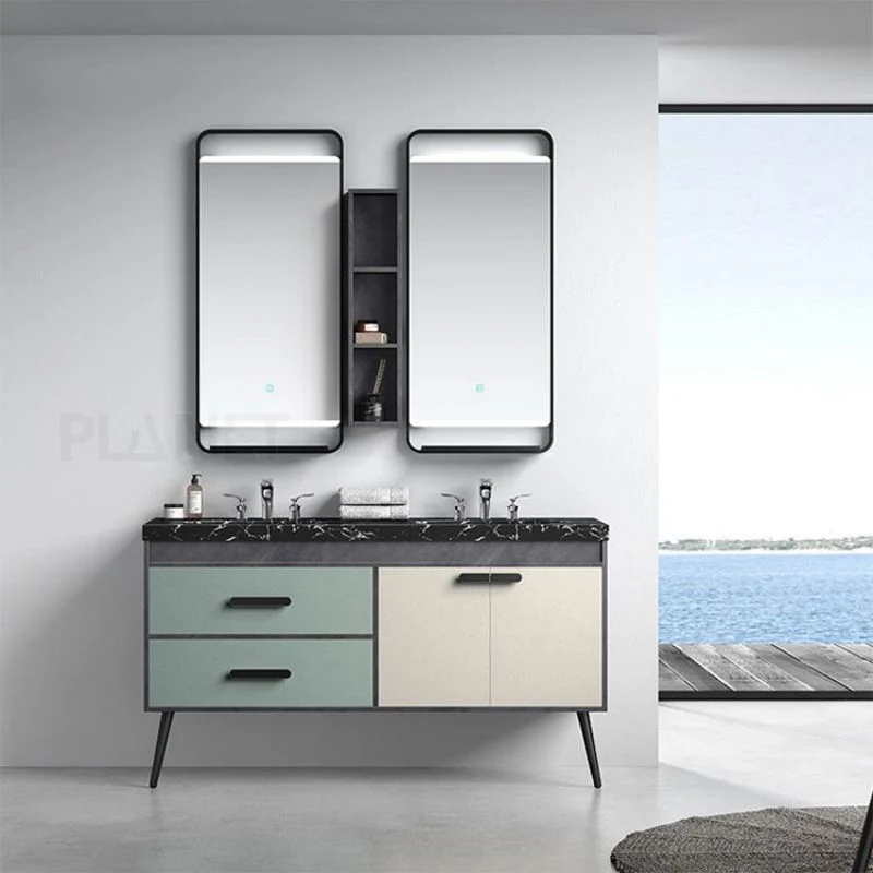 Planet Countertop estilo turco vinilo Wrap Doble lavabos baño vanidad Con patas cromadas