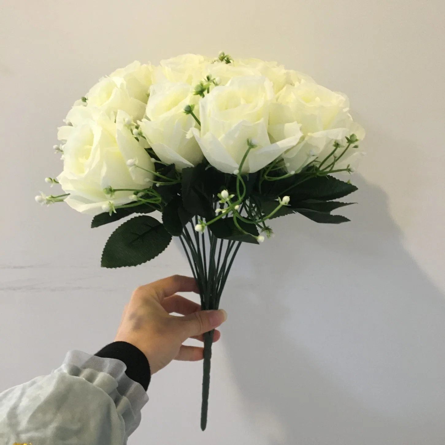 Bridal Bouquet 36cm Artificial Scream White Rose Flowers for Wedding