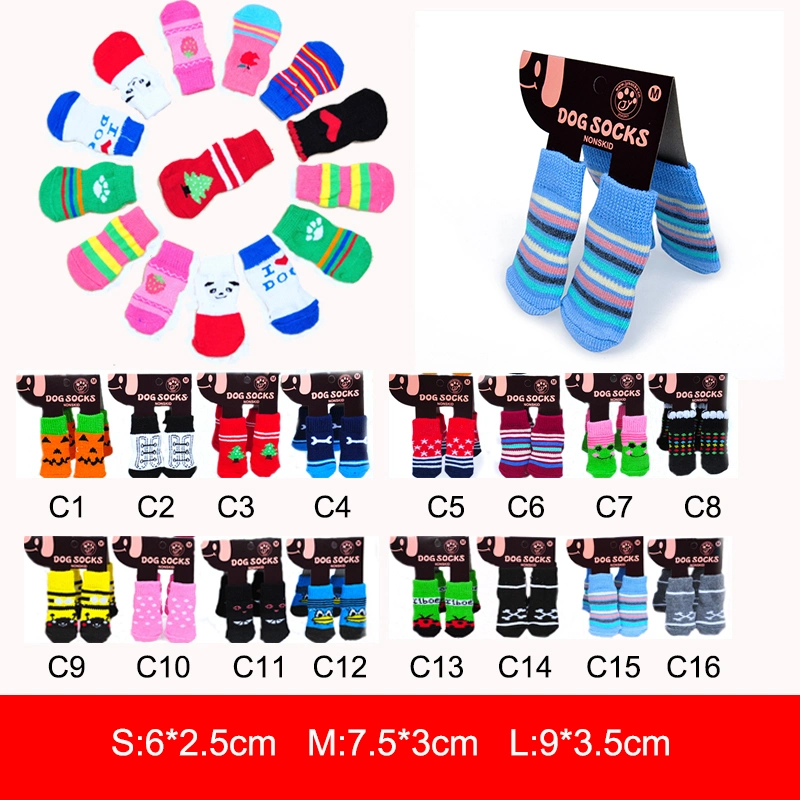 4PCS/Set Fashion Print Cotton Anti-Slip Pet Dog Socks Shoes Pet Apparel Accessories