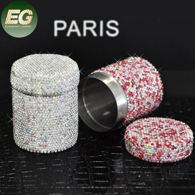 Ea010 Sparkling Diamond Crystal Toothpick Holder Household Restaurant Round Stainless Steel Cotton Swab Storage Box