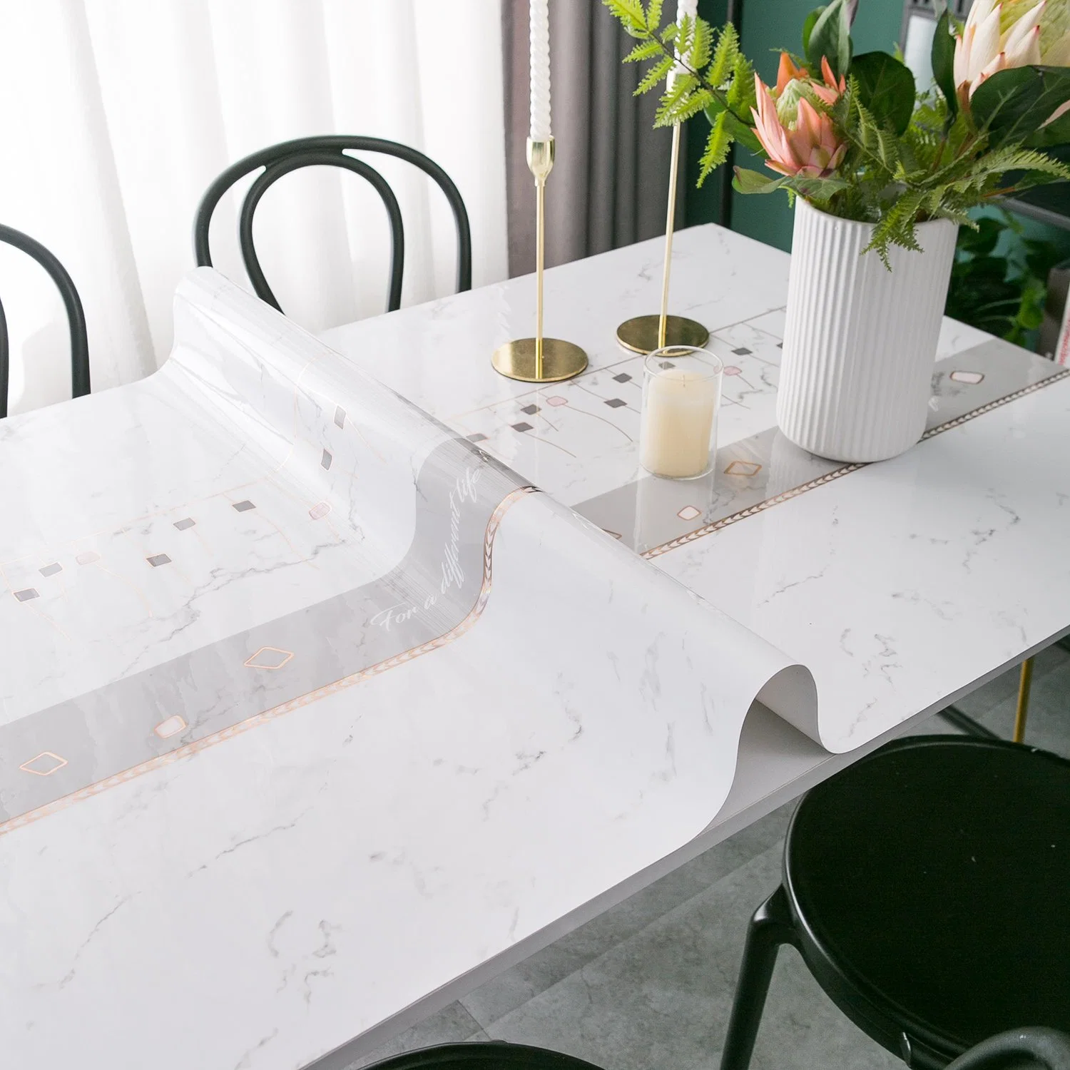 Flower Stained PVC Table Covering Fireproofing Decorative