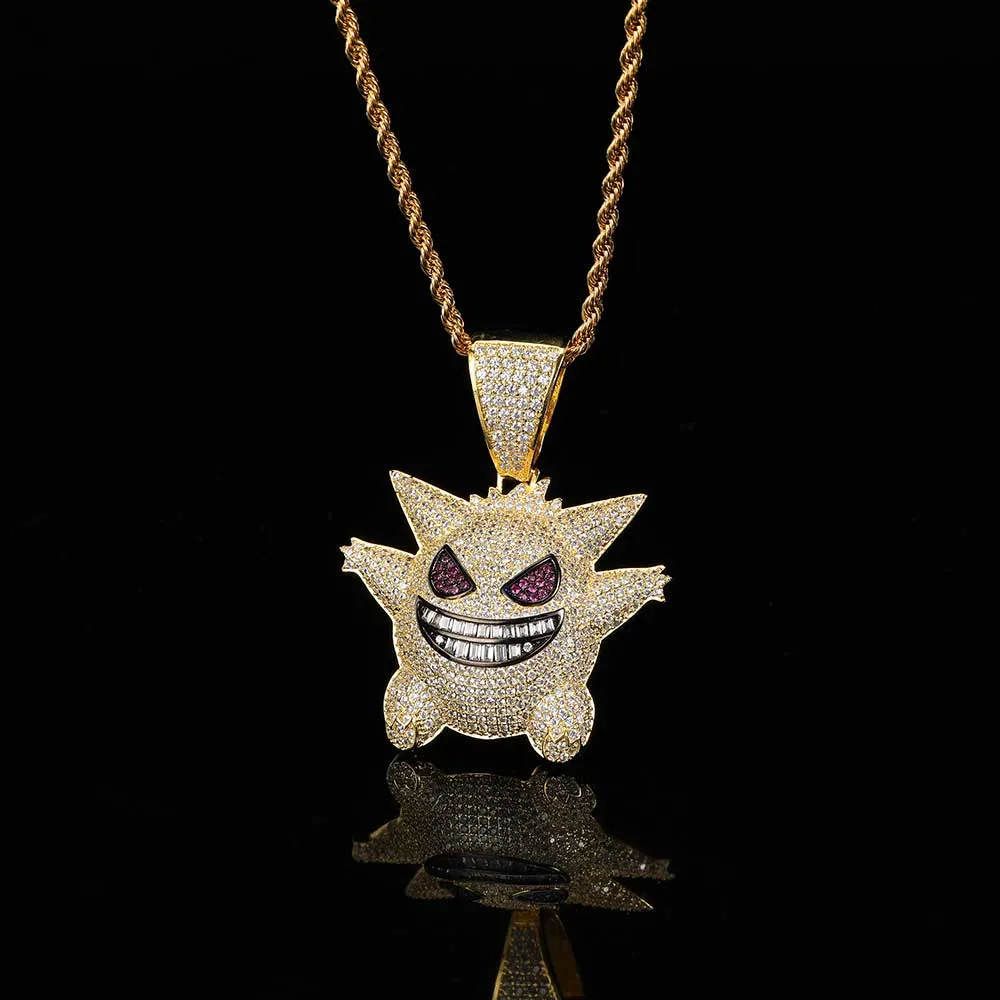 European and American Ins Full Zircon Purple Ghost Pendant Necklace Hiphop Cartoon Character Sweater Chain Fashionable Brand Accessories