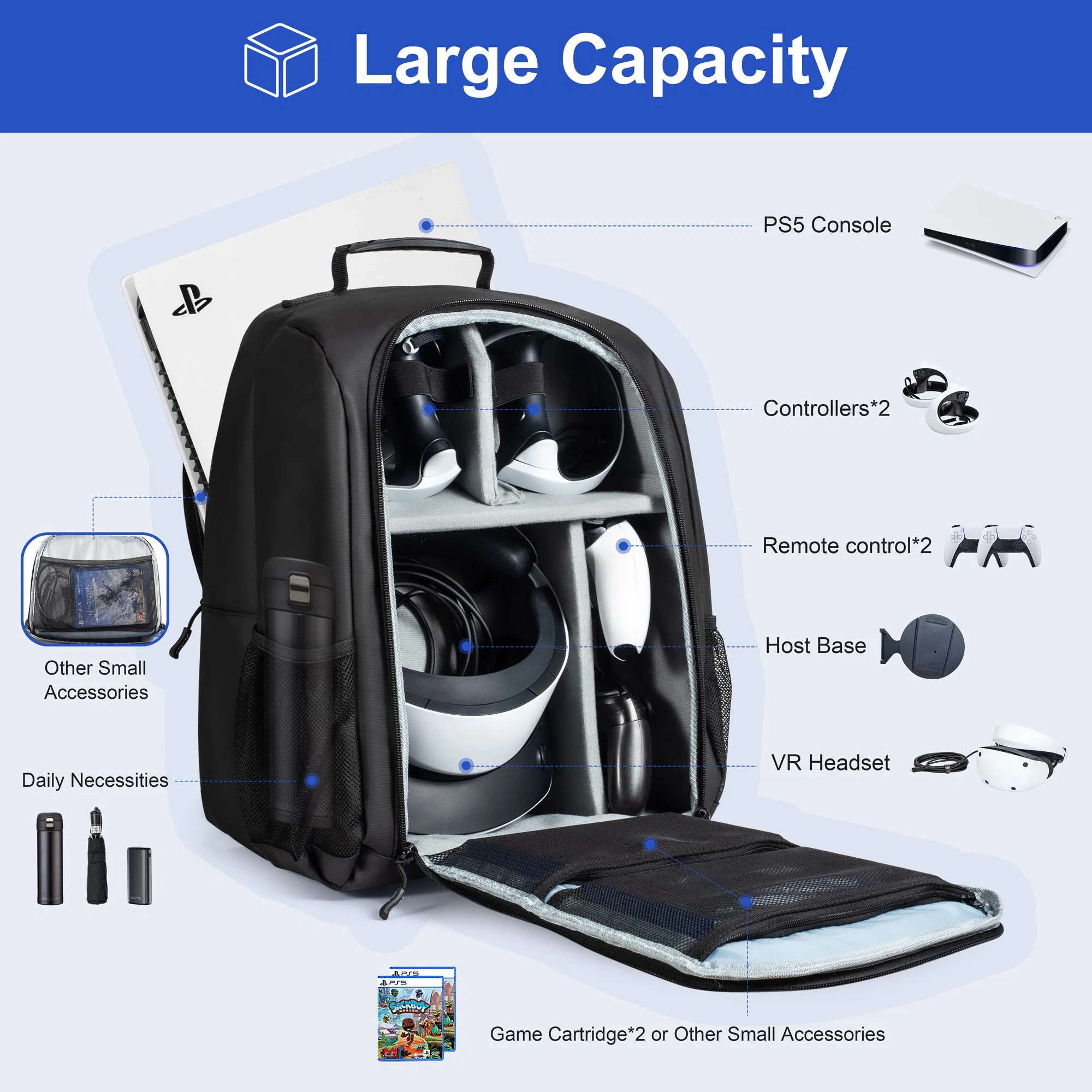 Backpack for Sony Playstation 5 Shoulders Bag Game Console Organizer Vr2 Vr Headset Storage Bag