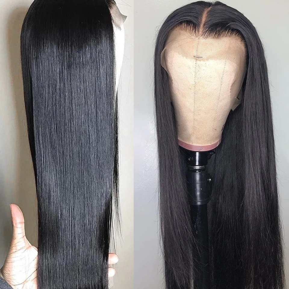 Middle Part Lace Wig 30inch T Part Straight Lace Part Wig 13*1 Remy Brazilian Straight Human Hair Wig Pre Plucked with Baby Hair