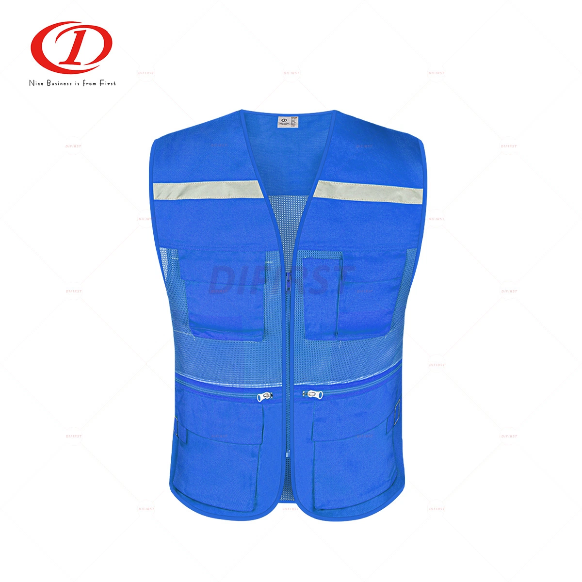 Cotton Fabric Surveyor Safety Vest with Pockets and Zipper Dfv1034