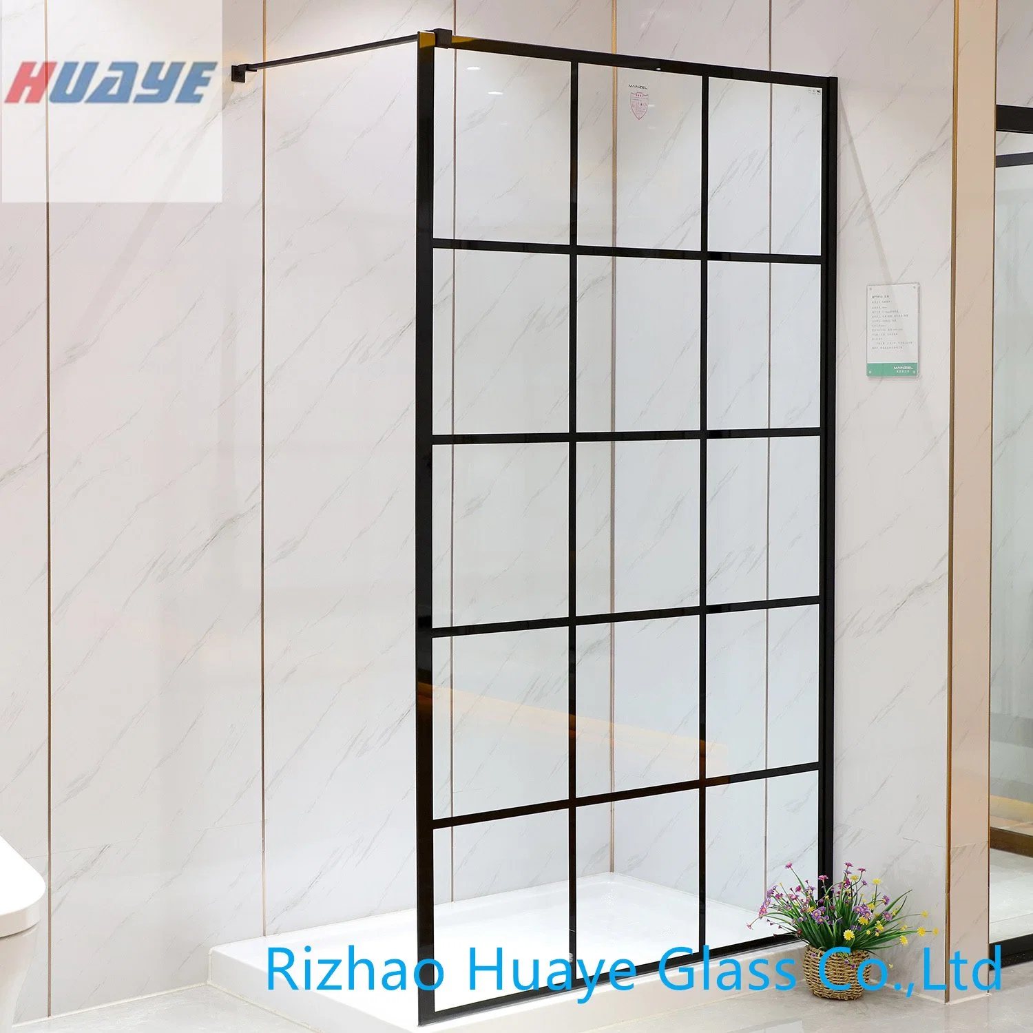8mm ANSI Certificated Safety Tempered Buidling Glass Shower Screen with Ceramic Matte Black Finished