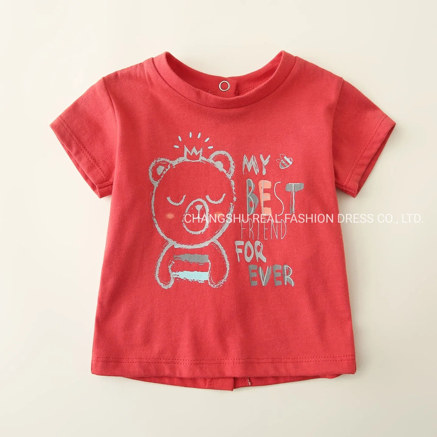 Children Clothes Clothes Boy Girl Baby T-Shirt Wear with Bear Printing and Back Placket